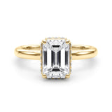 Bague de fiançailles taille émeraude à double halo caché