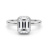 Bague de fiançailles taille émeraude à double halo caché