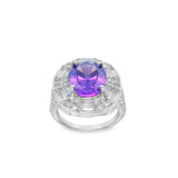 Women 925 Silver Rhodium Ring Purple Sapphire
