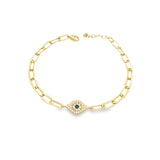Bracelet trombone en or 10 carats avec motif mauvais œil