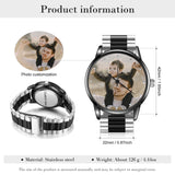 Montre photo personnalisée pour homme en acier inoxydable noir bicolore