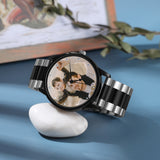 Montre photo personnalisée pour homme en acier inoxydable noir bicolore