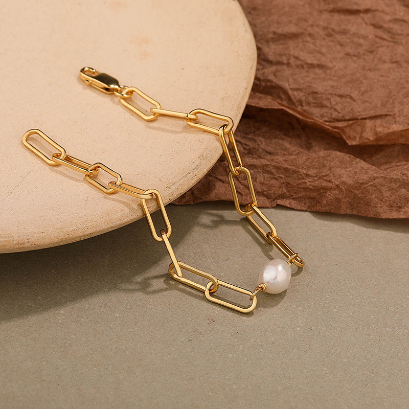 Paper Clip Pearl Bracelet