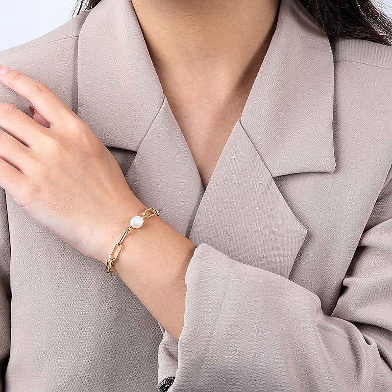 Paper Clip Pearl Bracelet