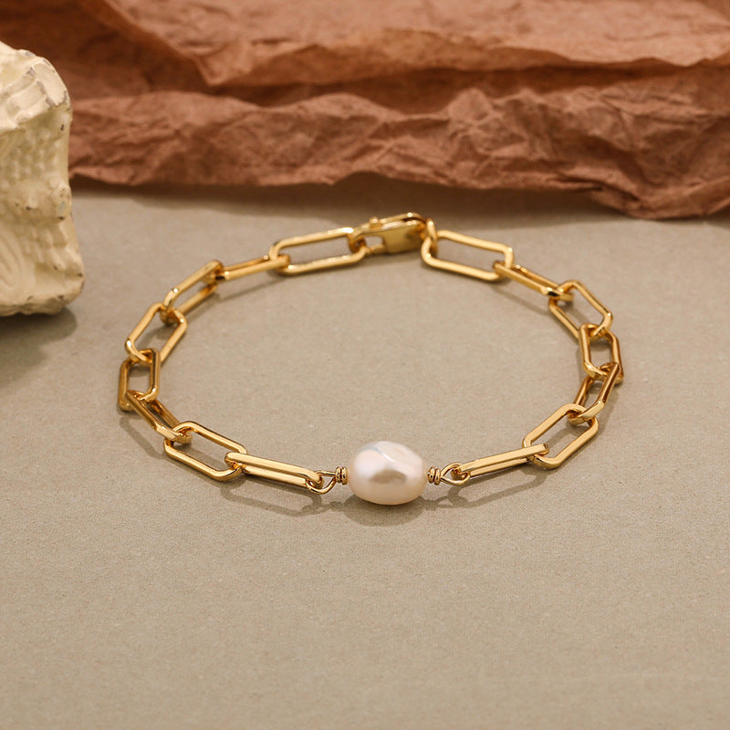 Paper Clip Pearl Bracelet