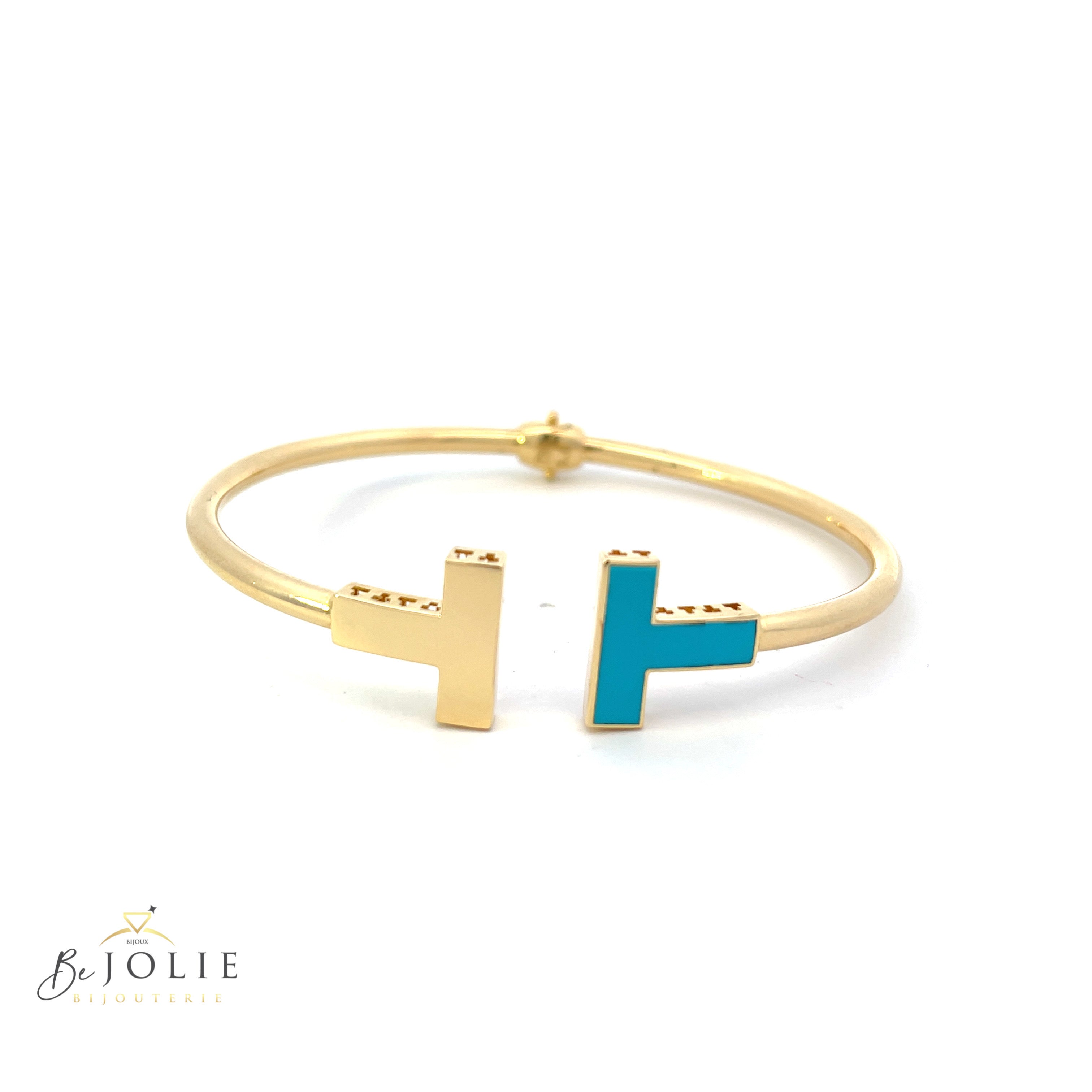 Turquoise Enamel Bangle 18K Gold