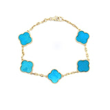 Grand bracelet trèfle turquoise en or 10 carats