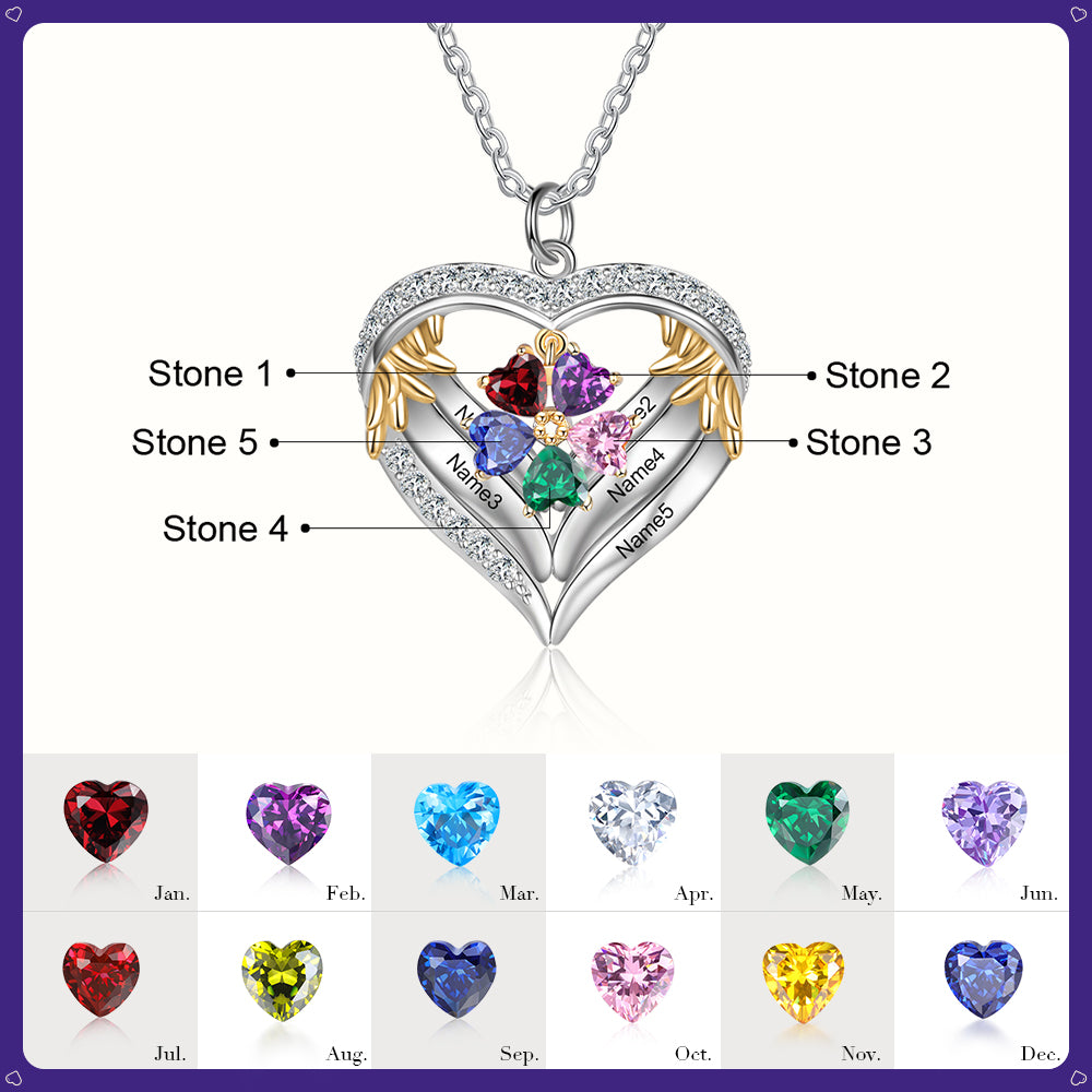 Heart Shape Pendant Necklace 2 to 6 Stones