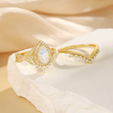 Bague poire en pierre de lune naturelle en or 14 carats