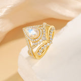 Bague poire en pierre de lune naturelle en or 14 carats
