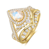 Bague poire en pierre de lune naturelle en or 14 carats