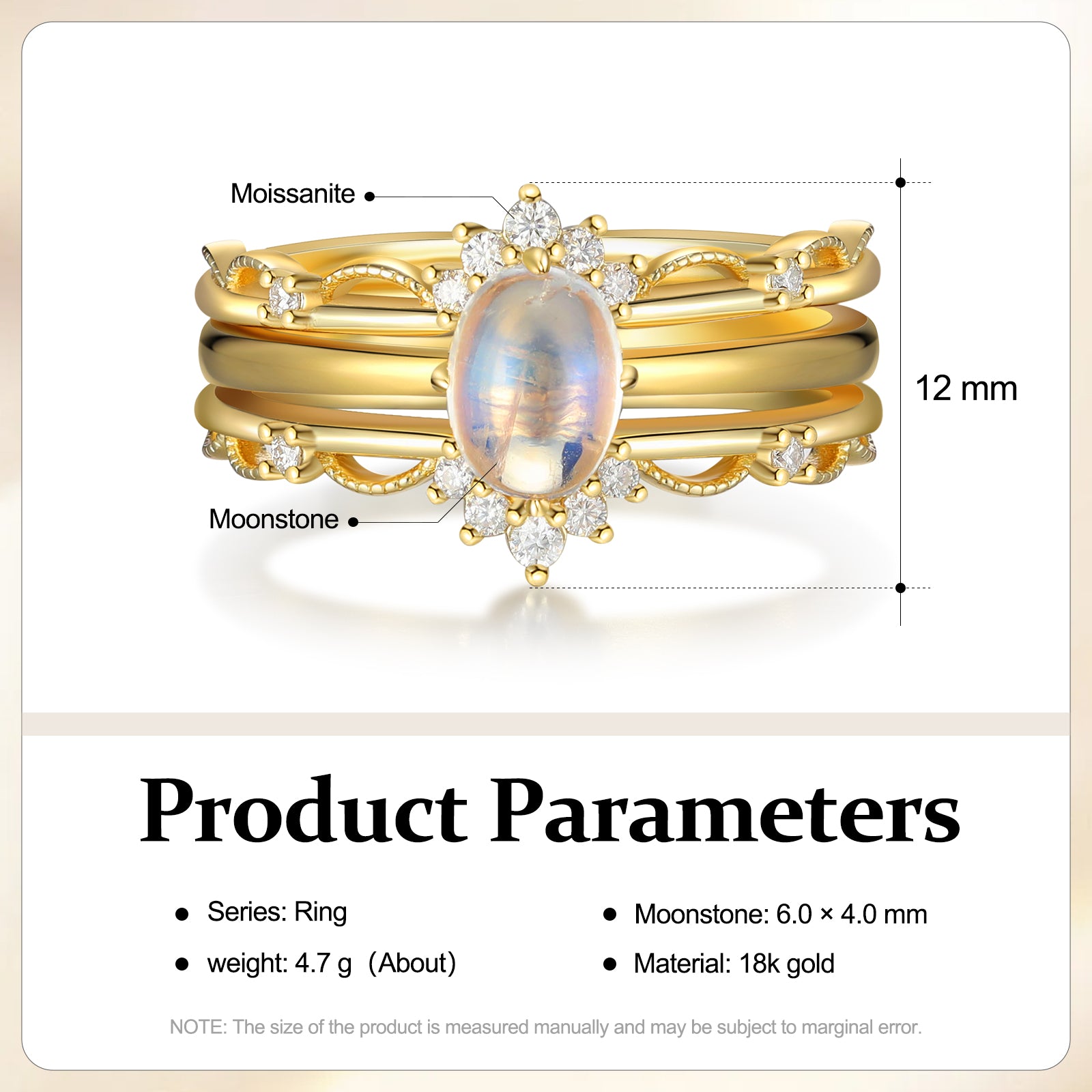 Beauty Natural Moonstone Ring18K Gold