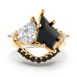 Kite Shape Black Onyx and Moissanite Ring Set
