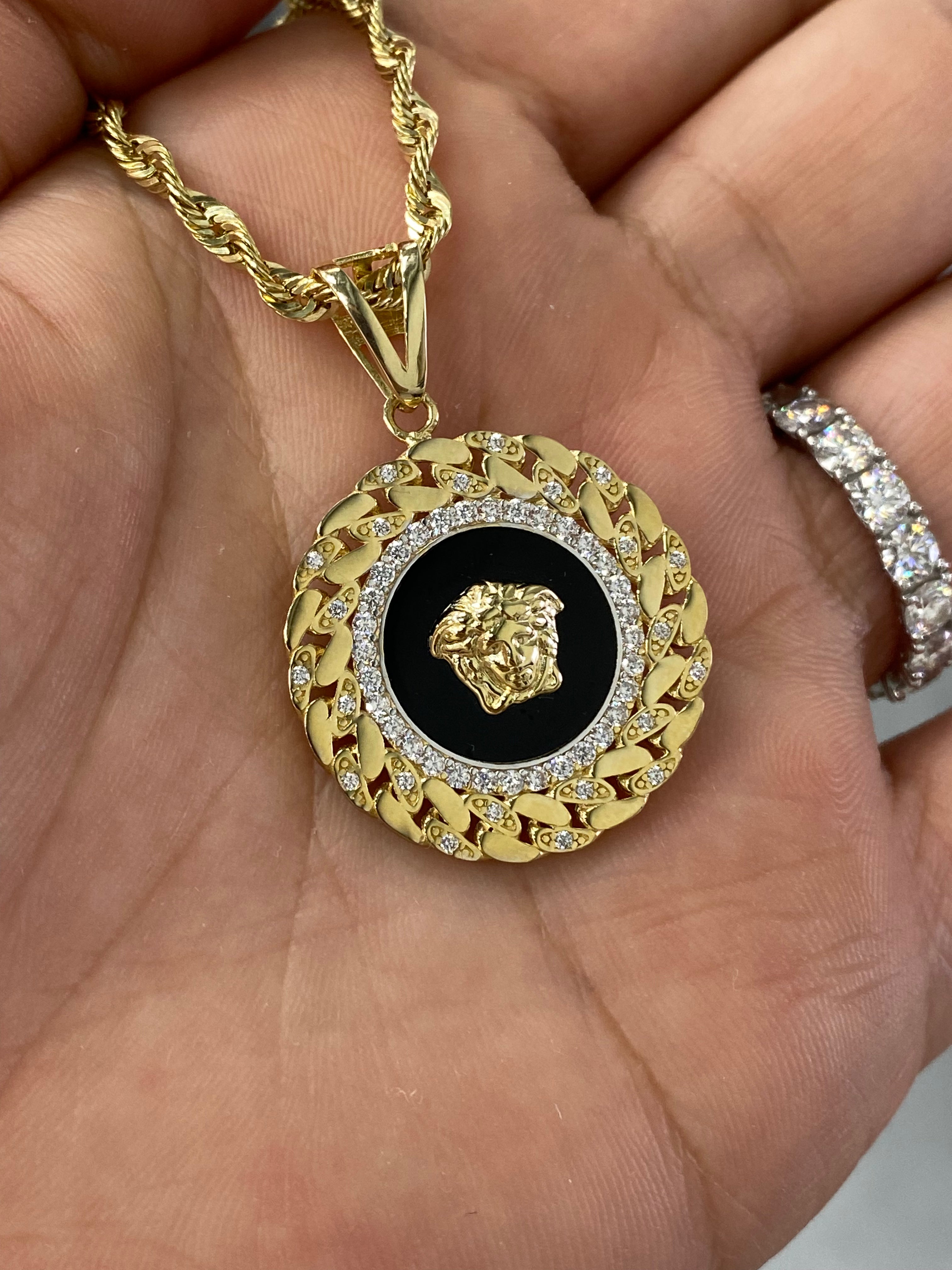 Black Medusa Pendant 10K Gold 26x26mm