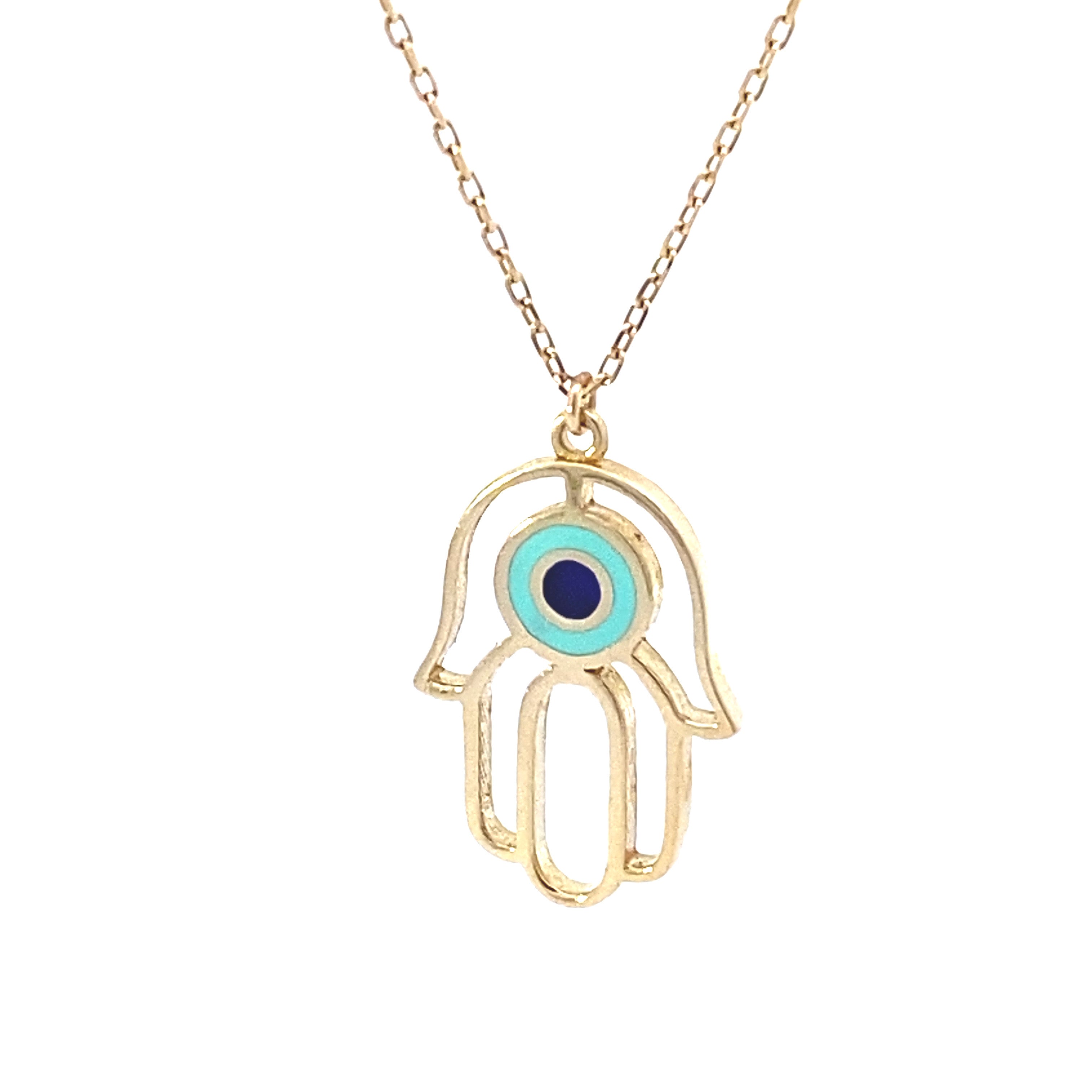 Aqua Hamsa Necklace 14K Gold