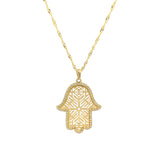 Collier Hamsa Floral Or 10k