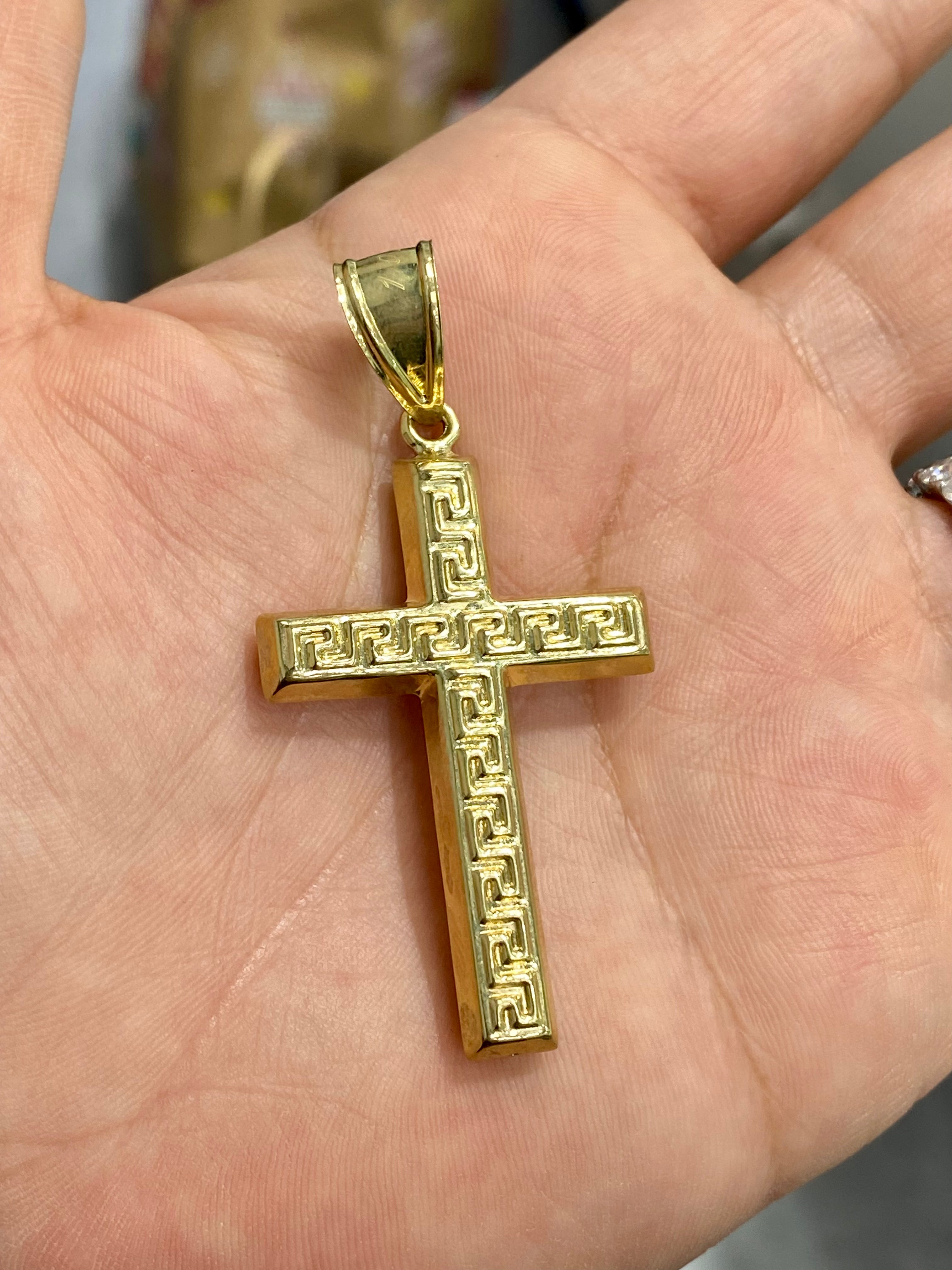 Double Side White Cross Pendant 10K Gold