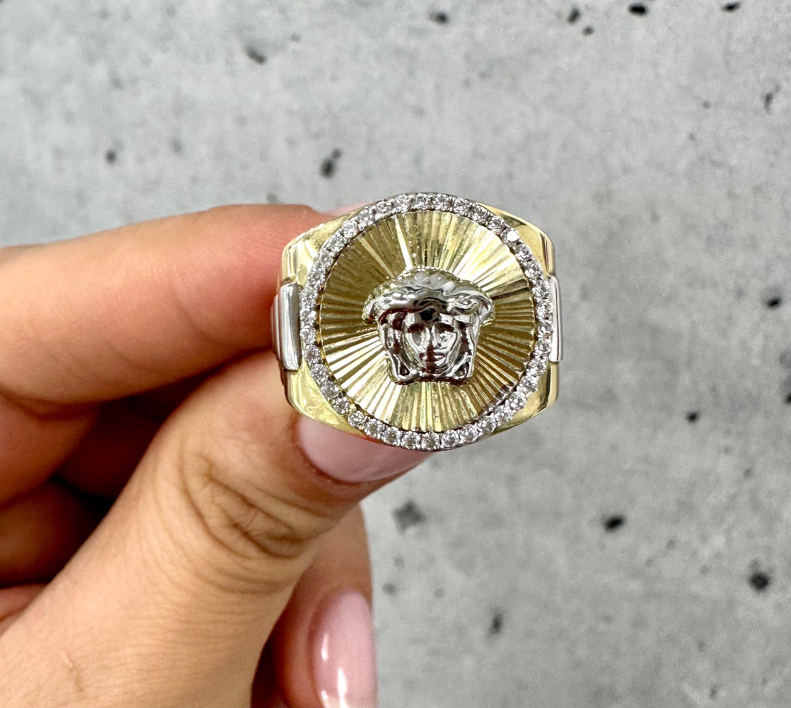 Diamond Cut Medusa Ring 10K Gold