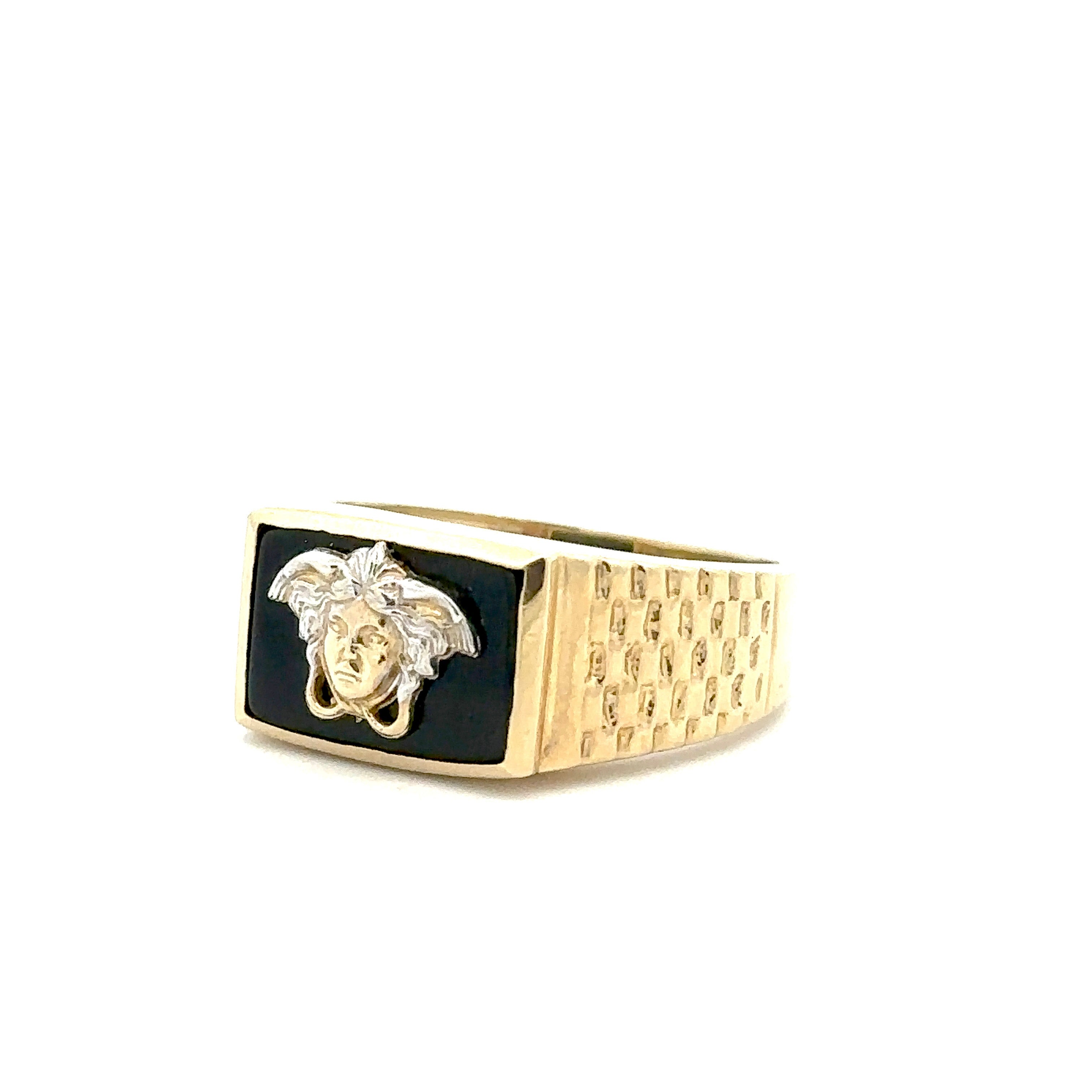 Rectangle Black Medusa Ring 10K Gold