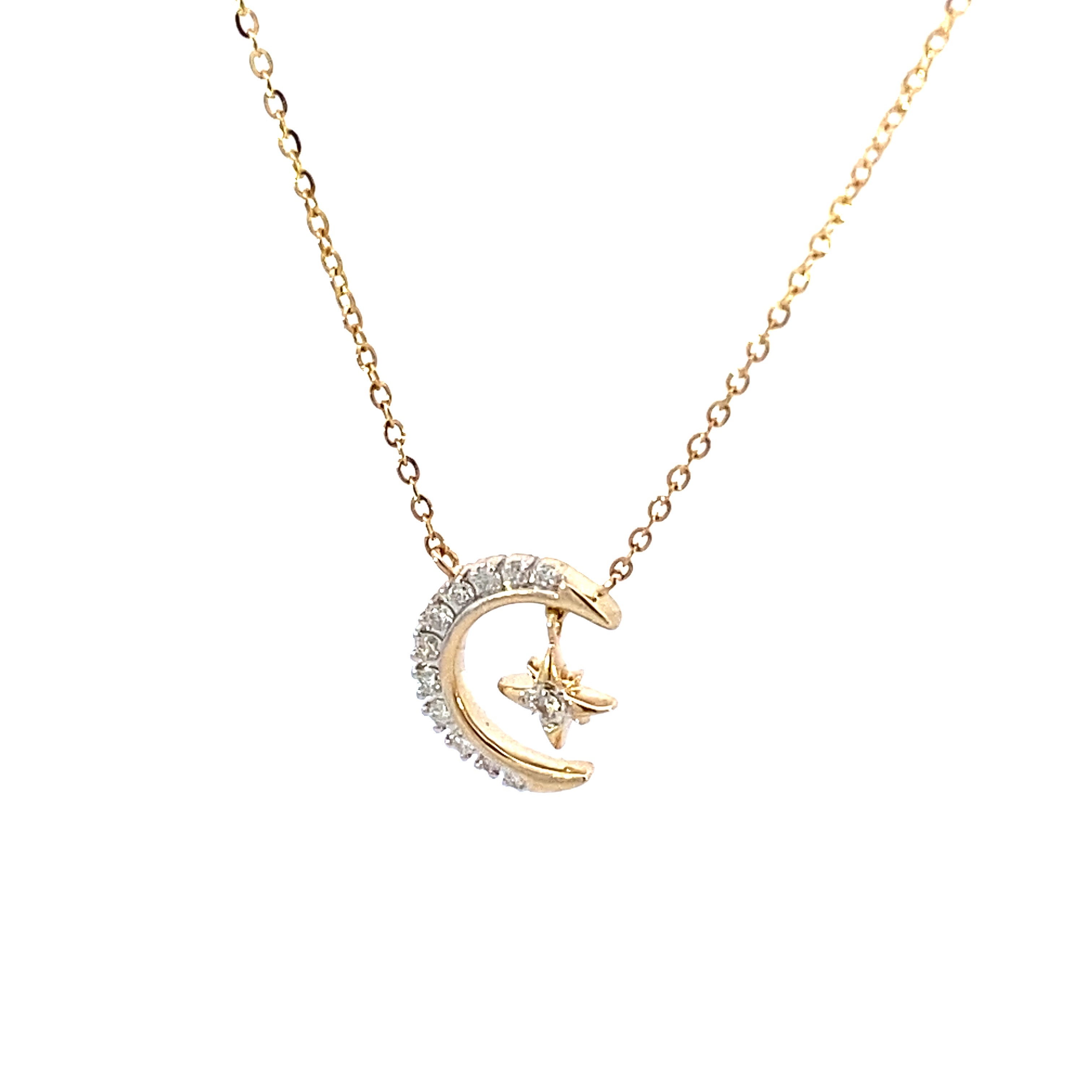 Moon Star Diamond Necklace 14K Gold