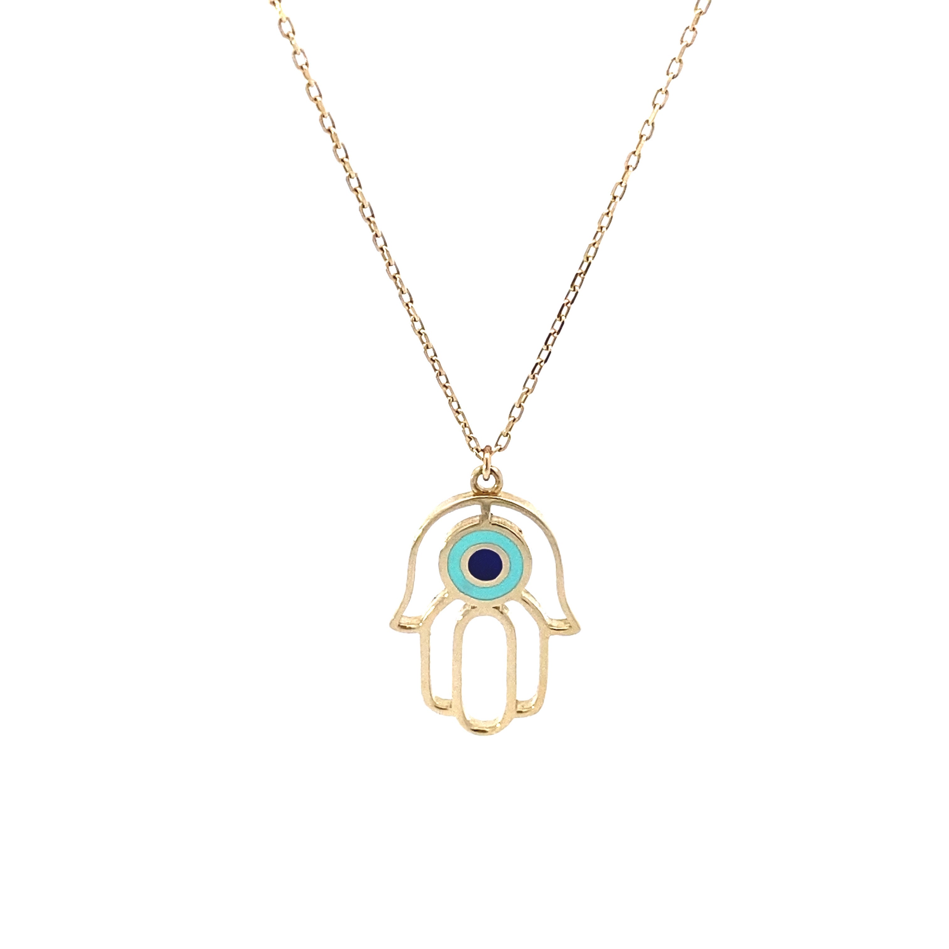 Aqua Hamsa Necklace 14K Gold