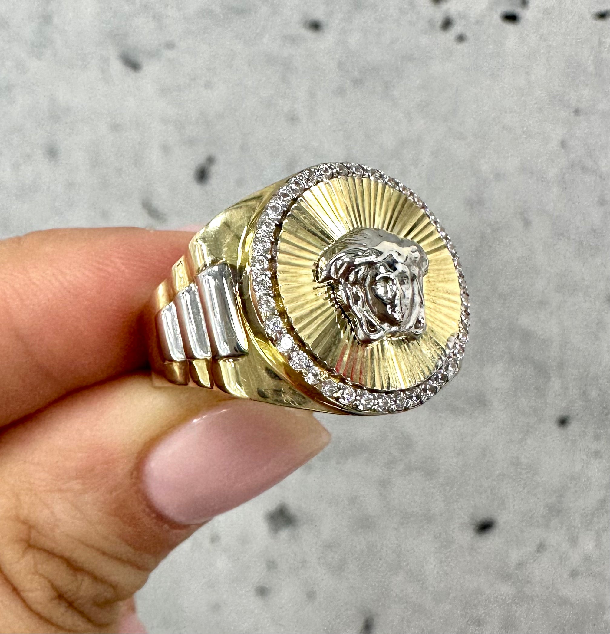 Diamond Cut Medusa Ring 10K Gold