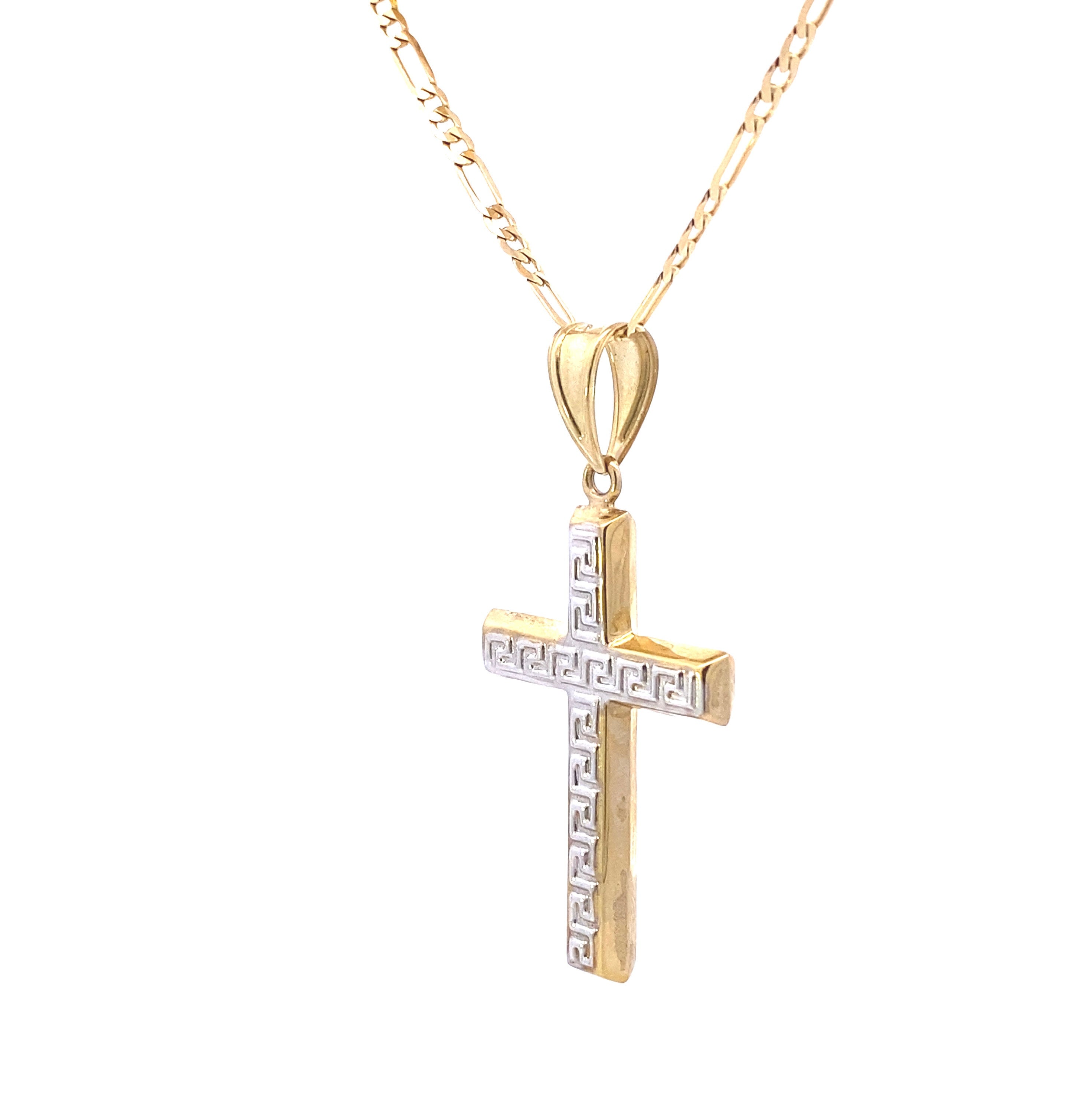 Double Side White Cross Pendant 10K Gold
