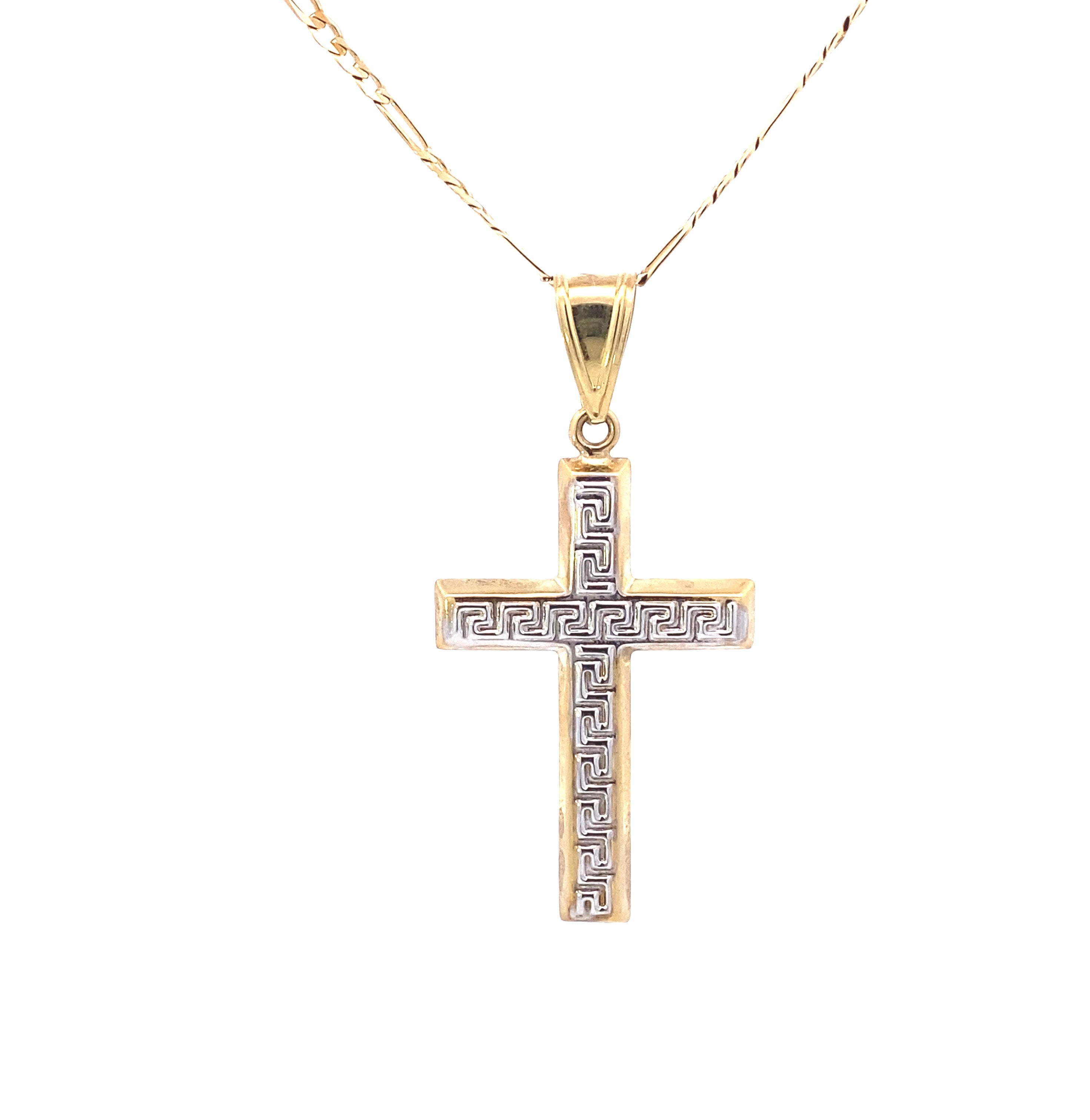 Double Side White Cross Pendant 10K Gold