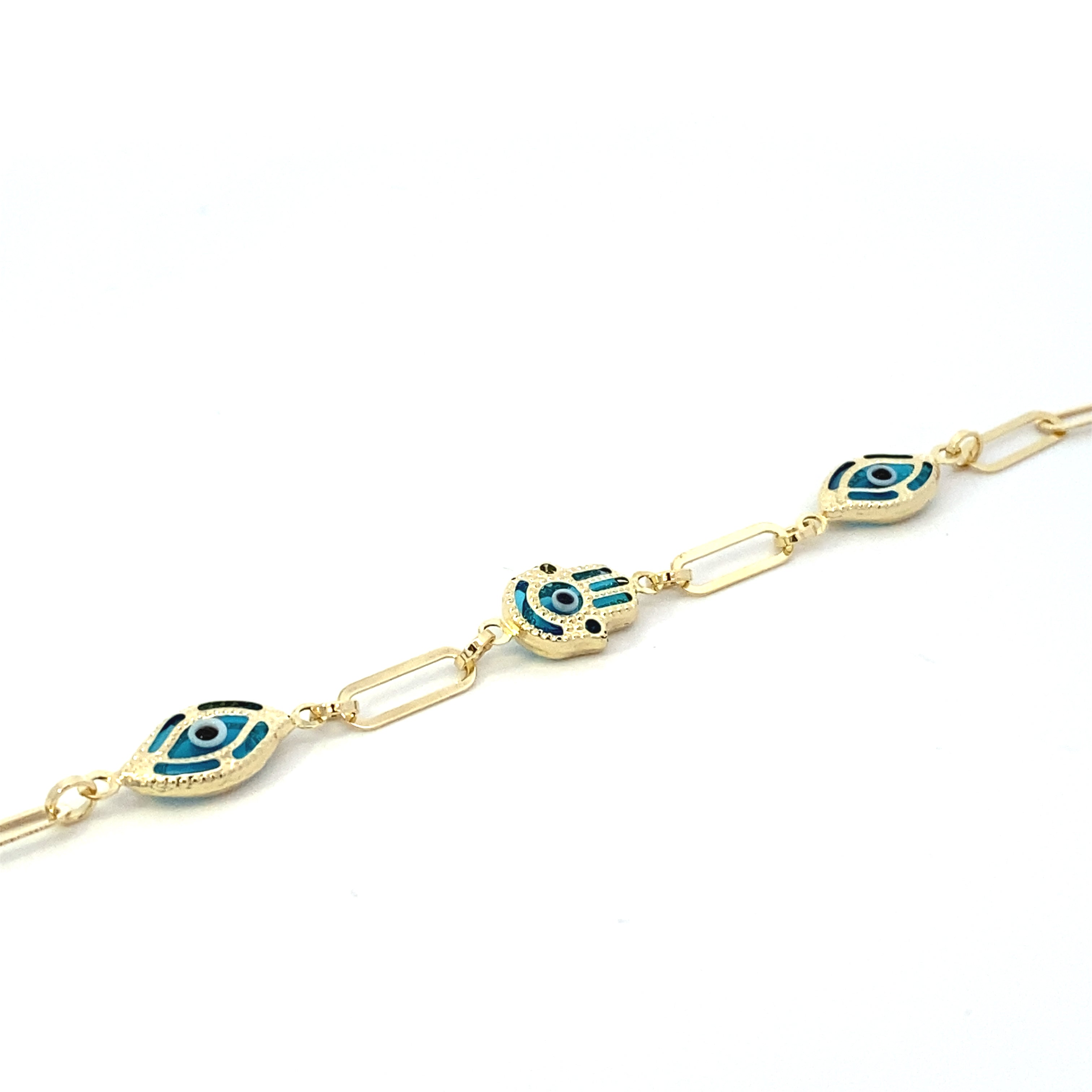 Hamsa Evil Eye Bracelet 10K Gold