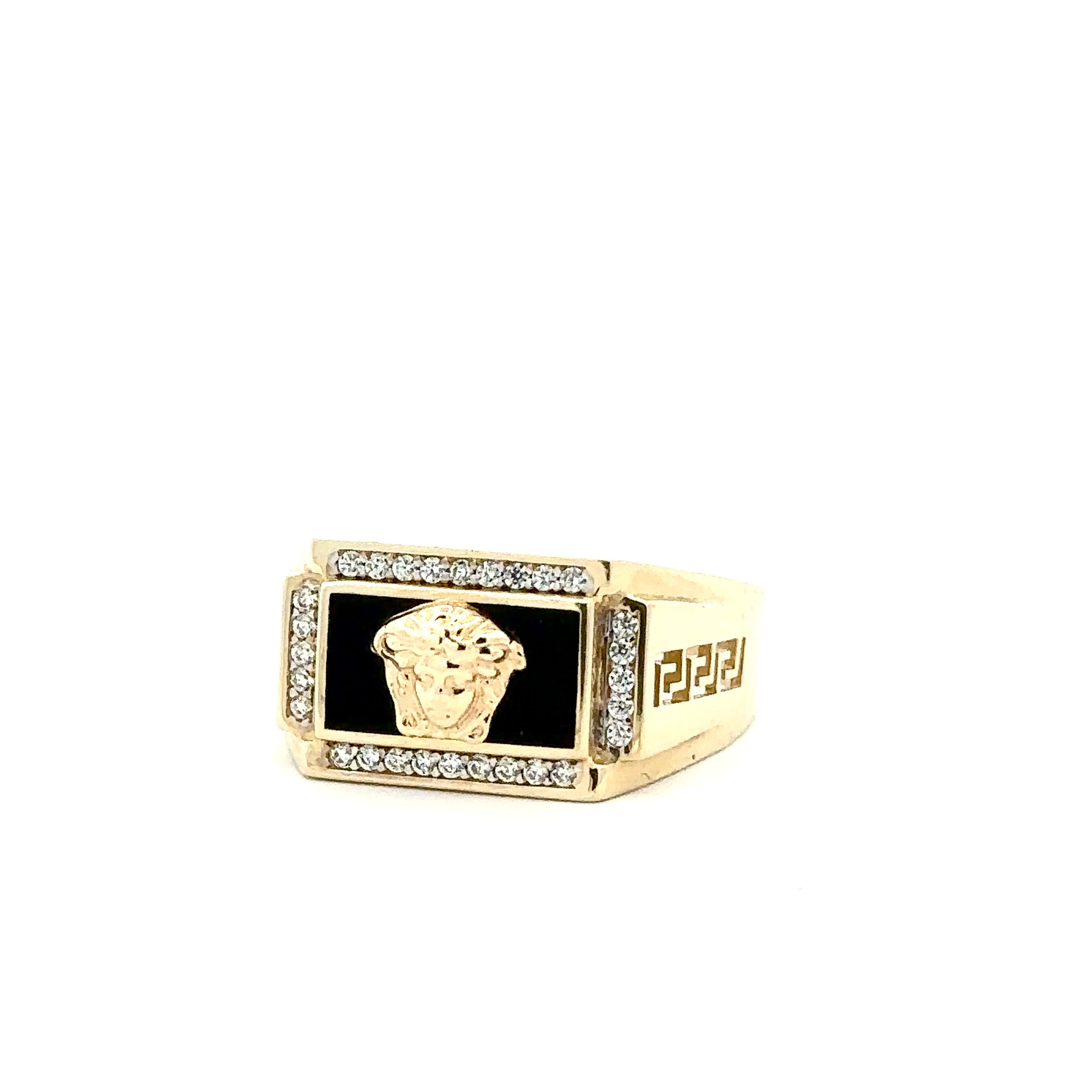 Rectangle Black Stone Medusa Ring 10K Gold