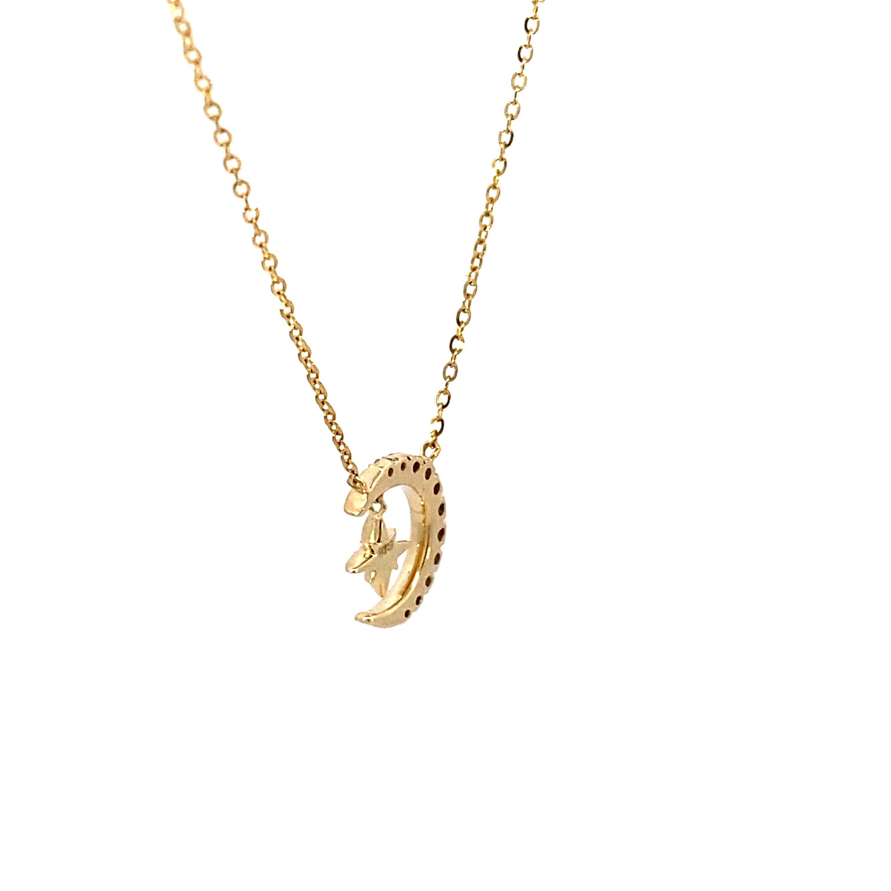 Moon Star Diamond Necklace 14K Gold