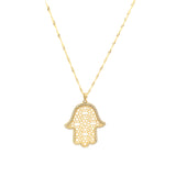 Collier Hamsa Floral Or 10k