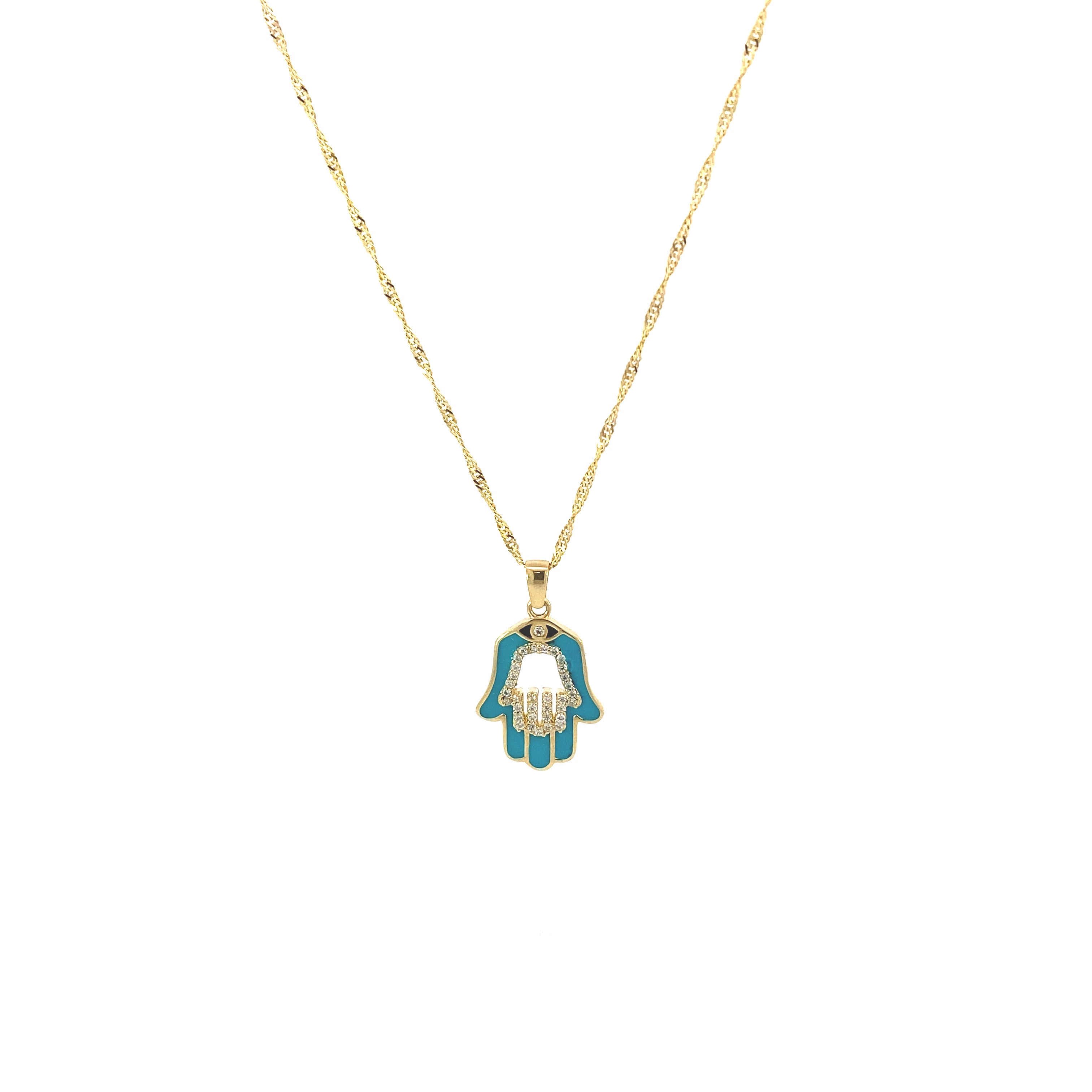 Turquois Hamsa Necklace 10k Gold