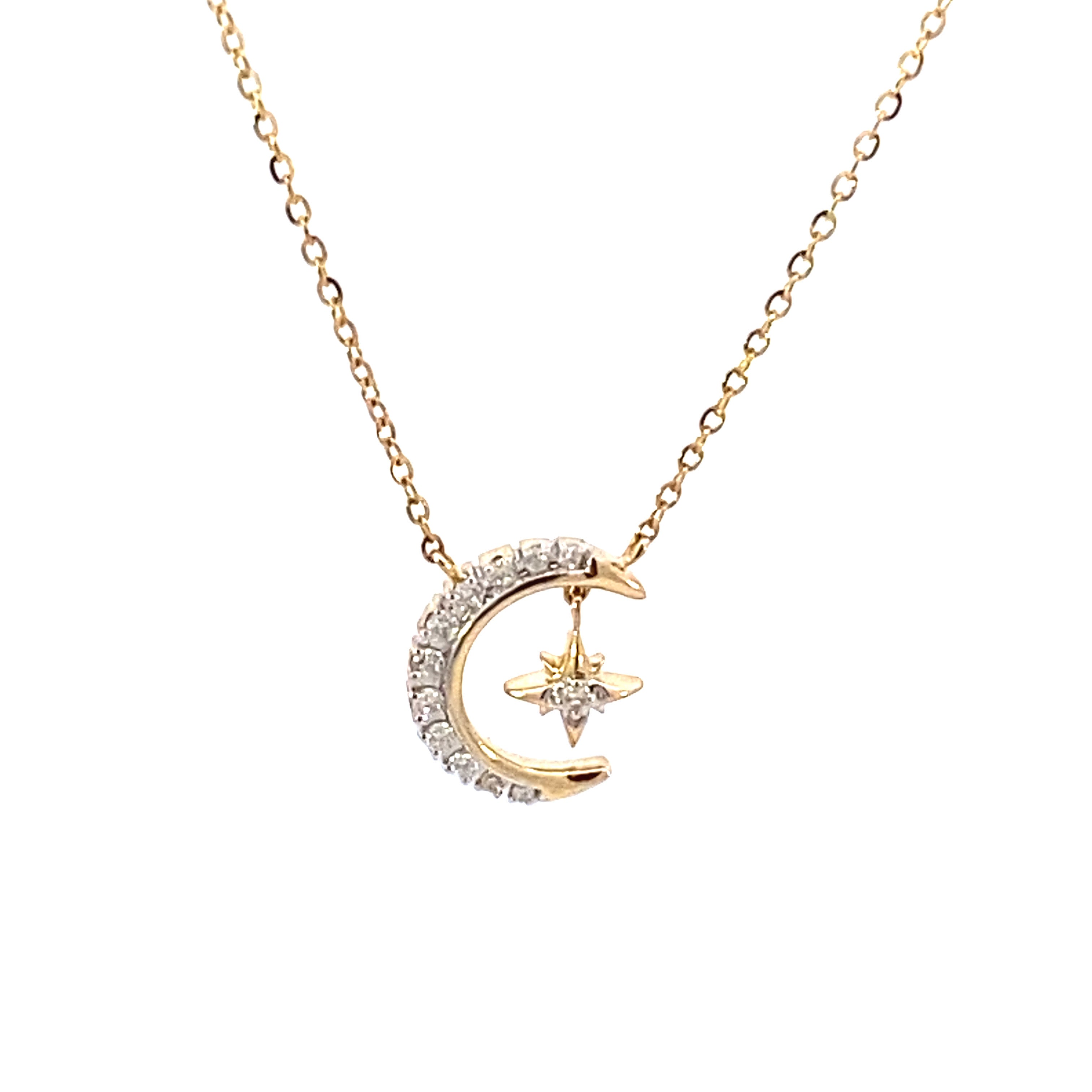 Moon Star Diamond Necklace 14K Gold