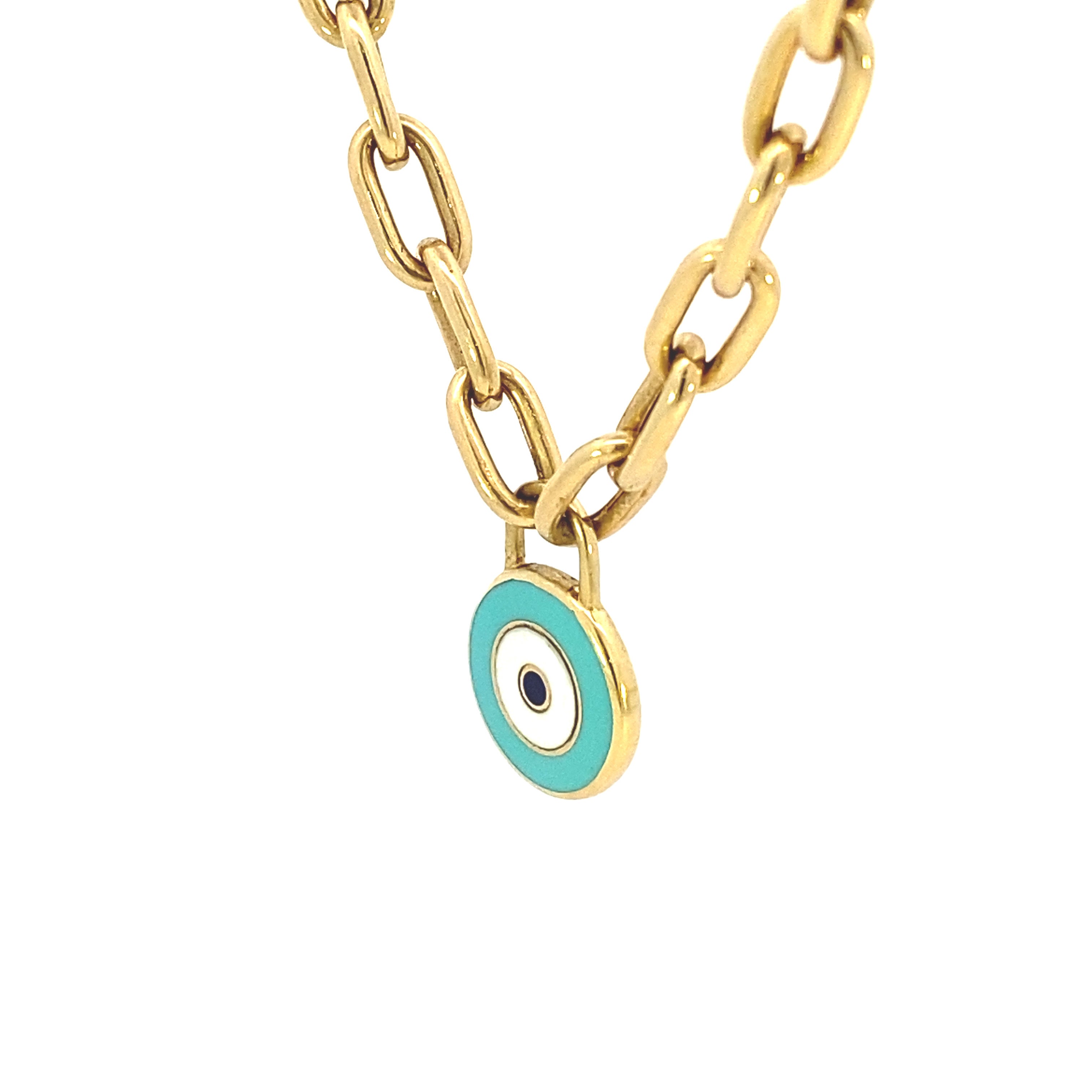 Paperclip Evil Eye Necklace 18K Gold