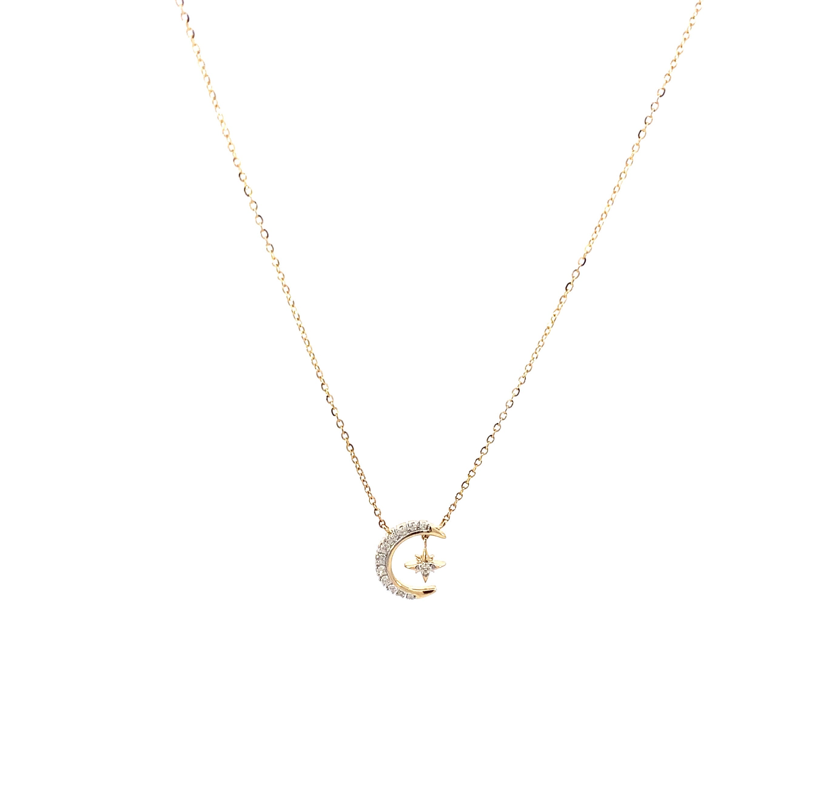 Moon Star Diamond Necklace 14K Gold