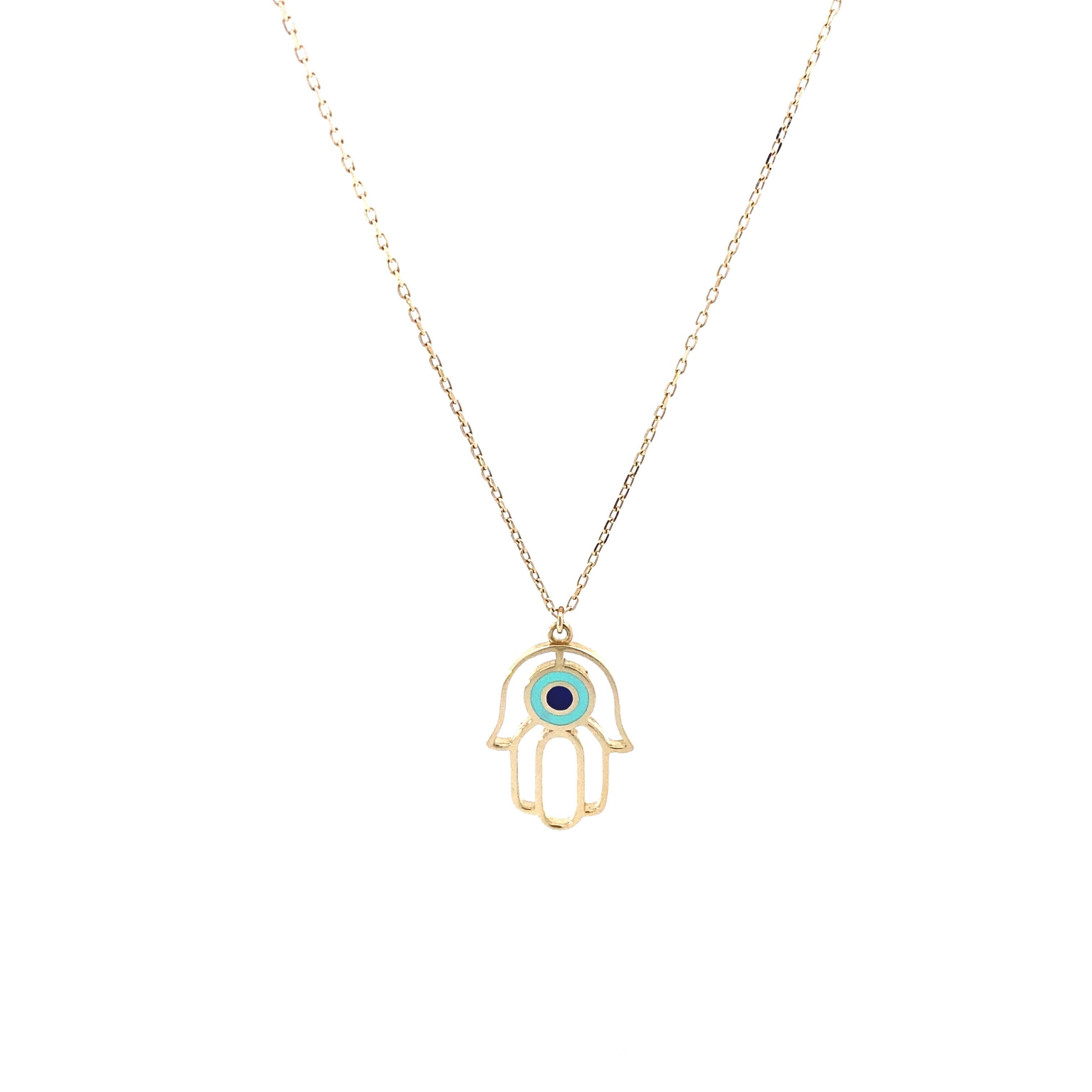 Aqua Hamsa Necklace 14K Gold