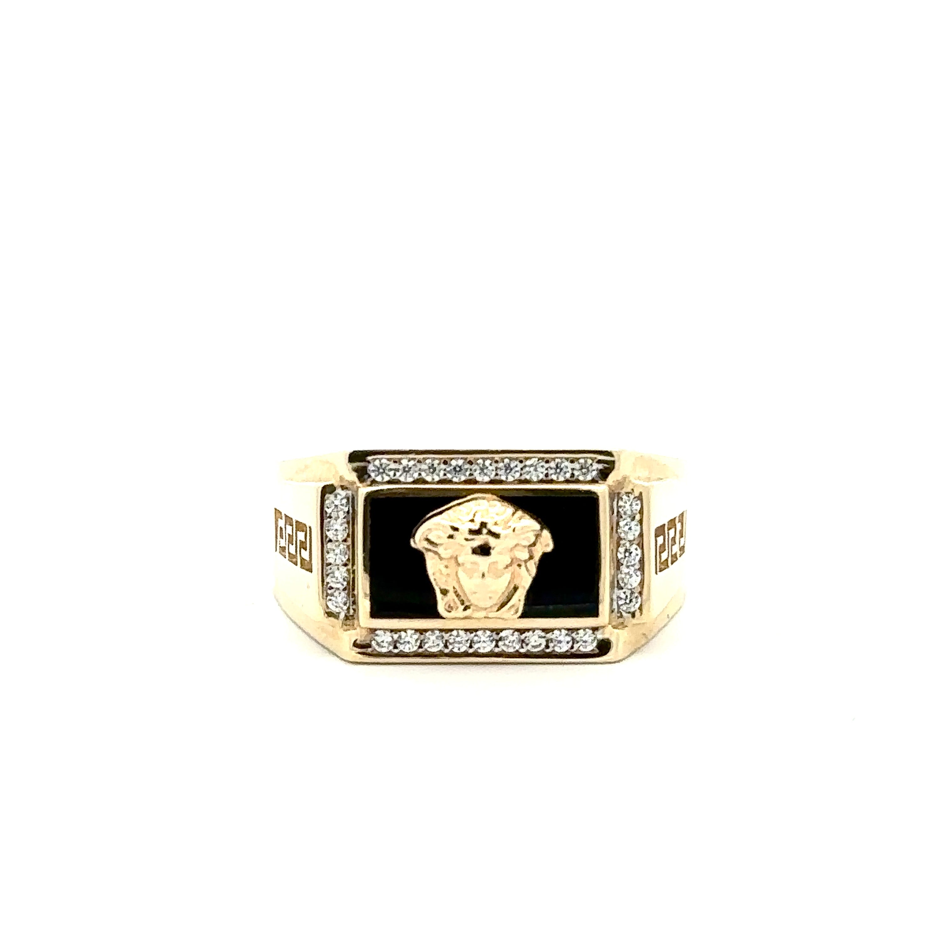 Rectangle Black Stone Medusa Ring 10K Gold
