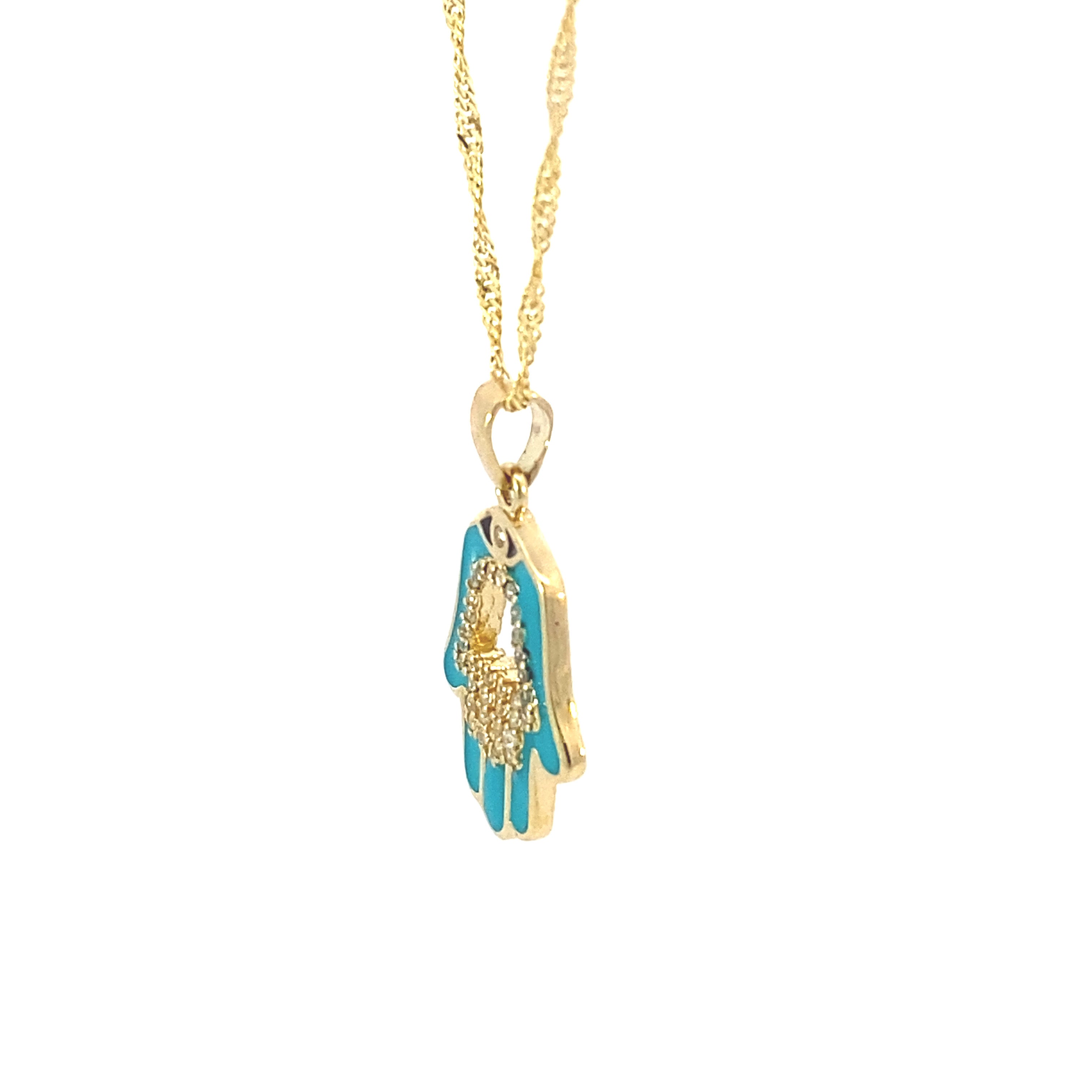 Turquois Hamsa Necklace 10k Gold