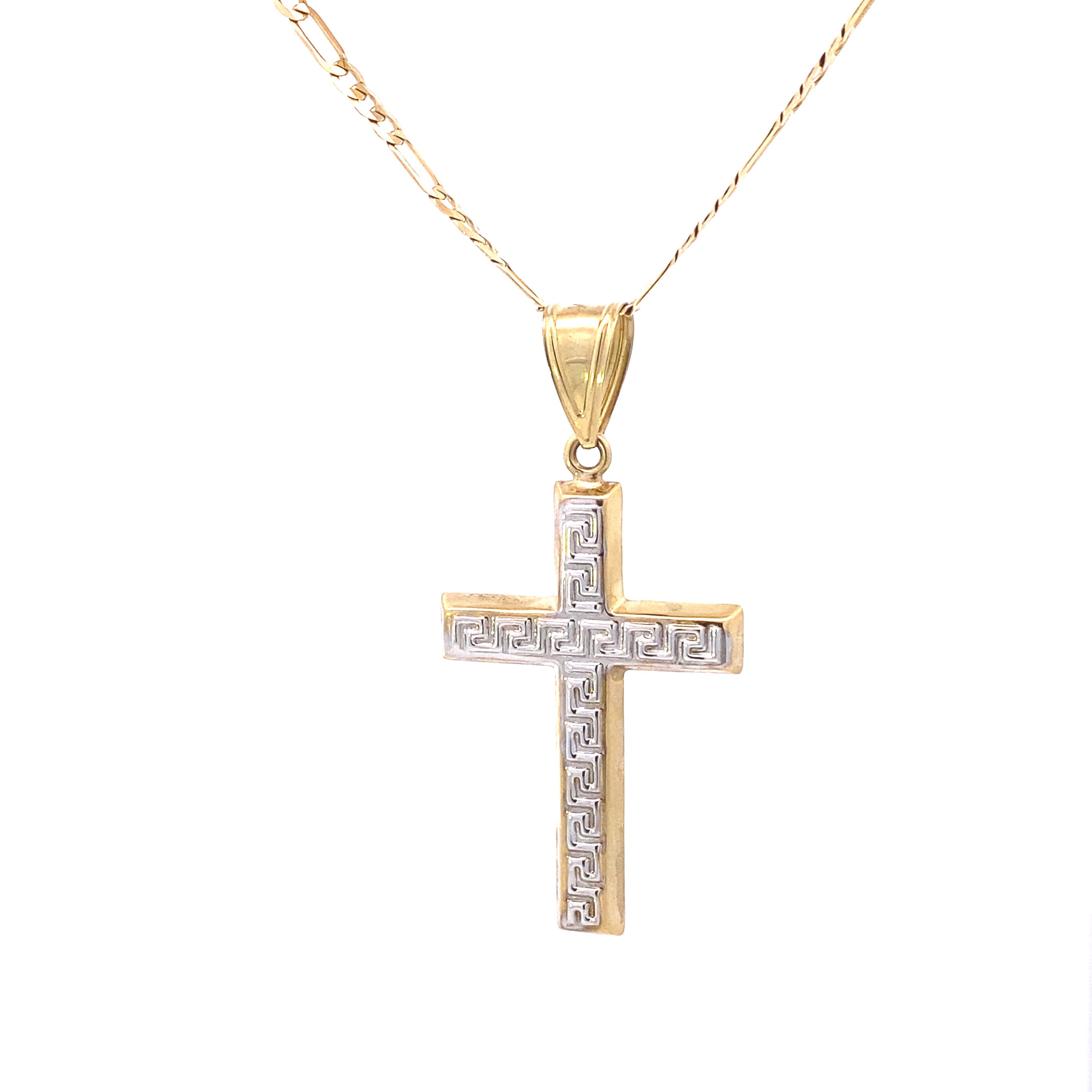 Double Side White Cross Pendant 10K Gold