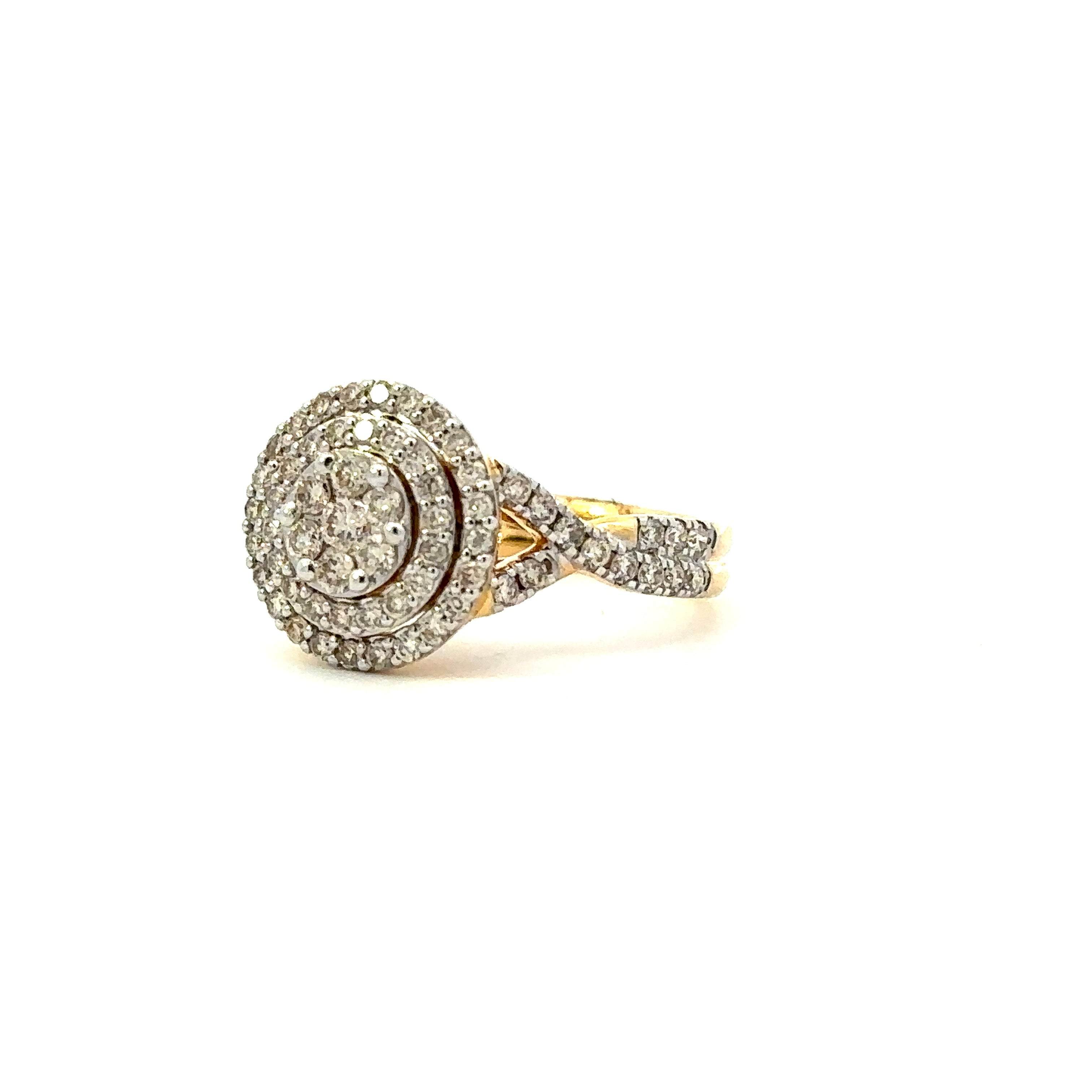Double Halo 1 Carat Diamonds in 14kt Yellow Gold