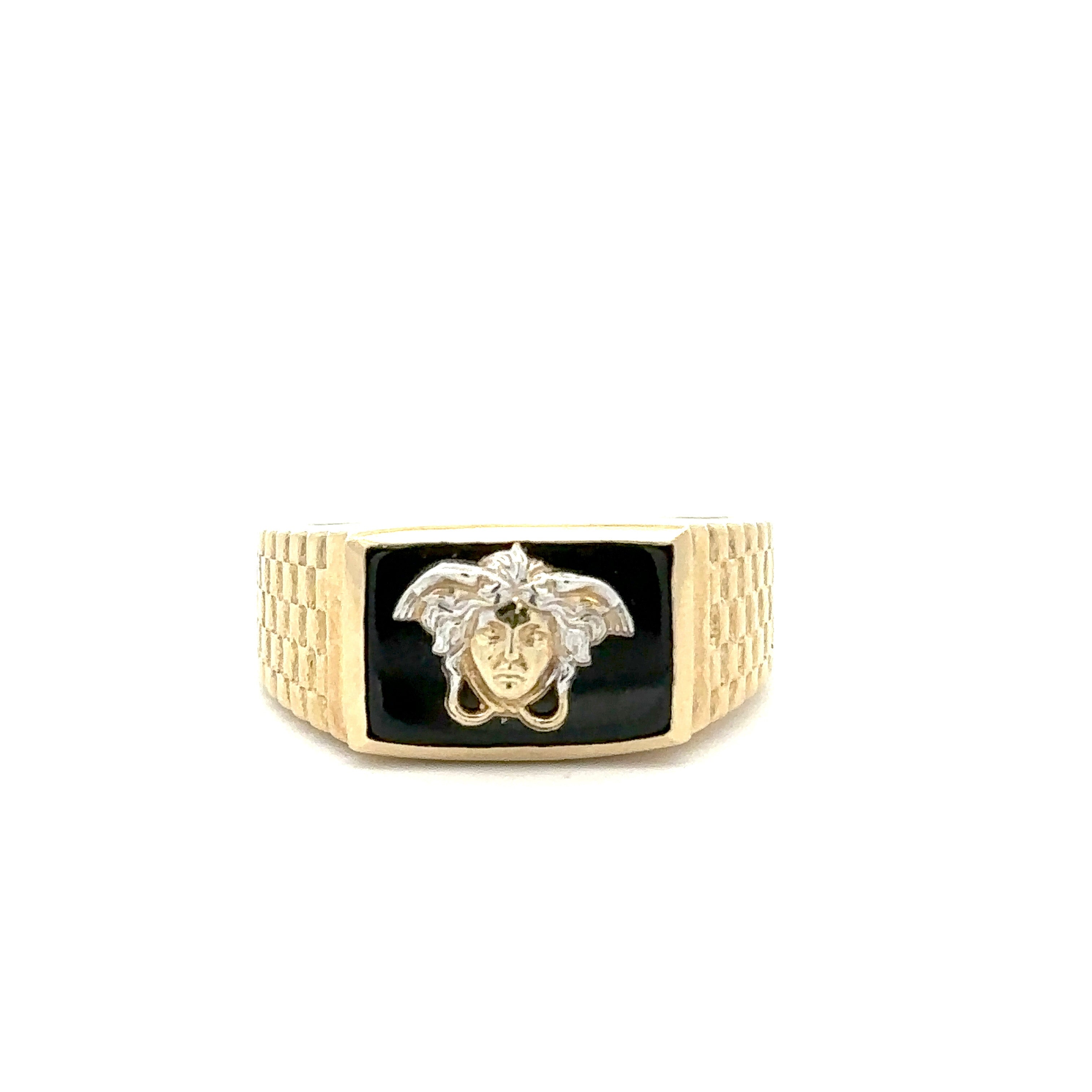 Rectangle Black Medusa Ring 10K Gold
