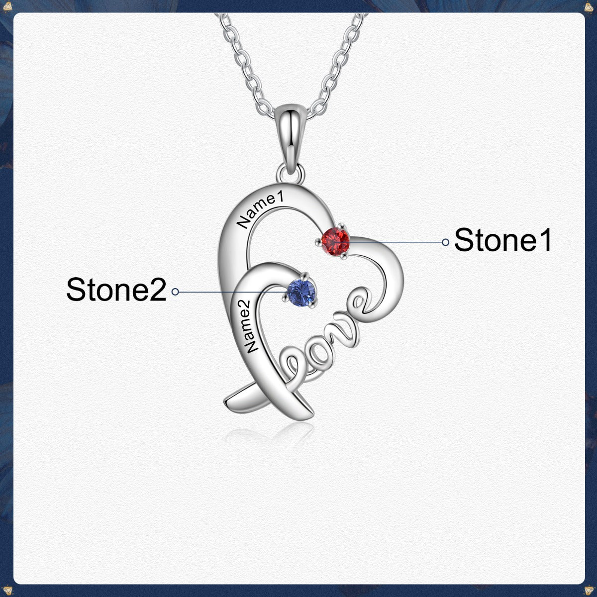 LOVE Heart Necklace 2 to 4 Stones