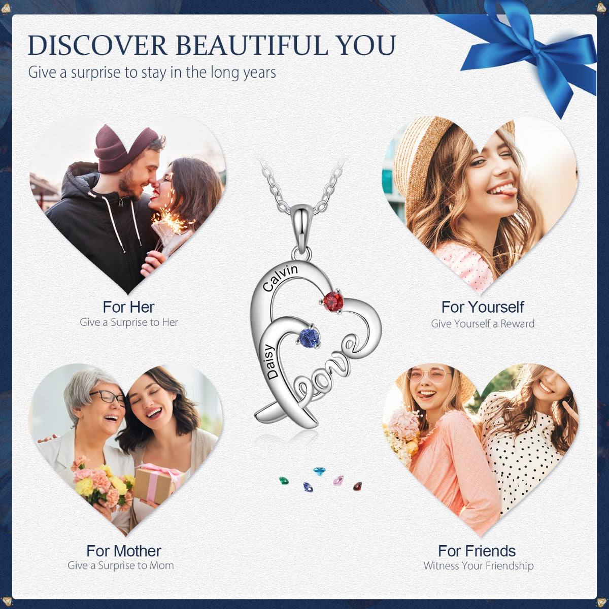LOVE Heart Necklace 2 to 4 Stones