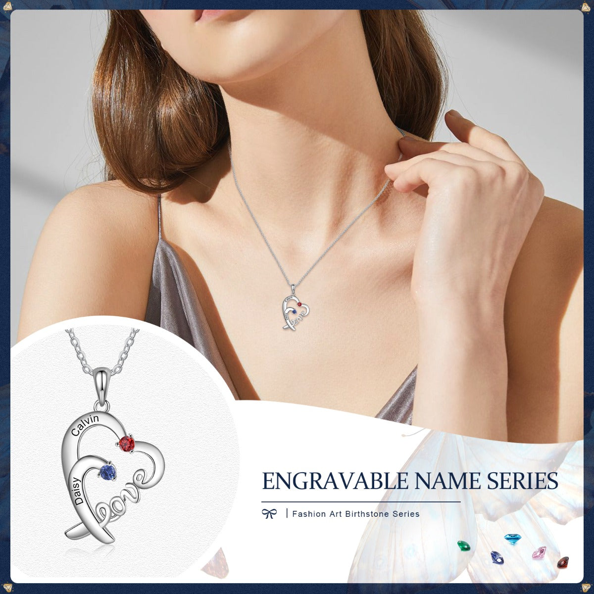LOVE Heart Necklace 2 to 4 Stones
