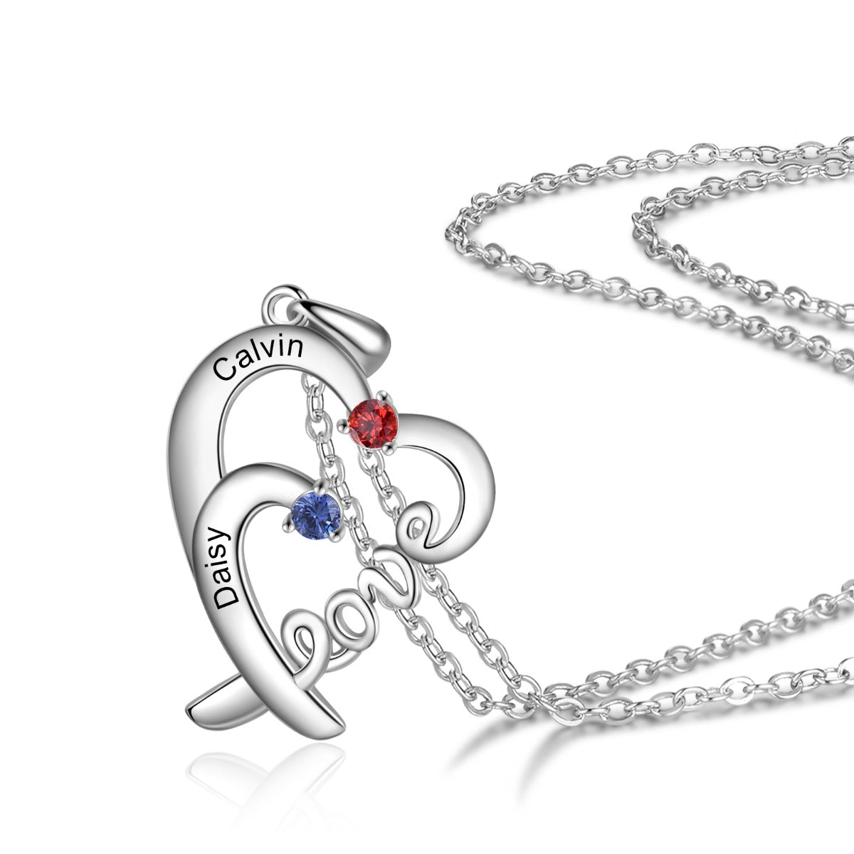LOVE Heart Necklace 2 to 4 Stones