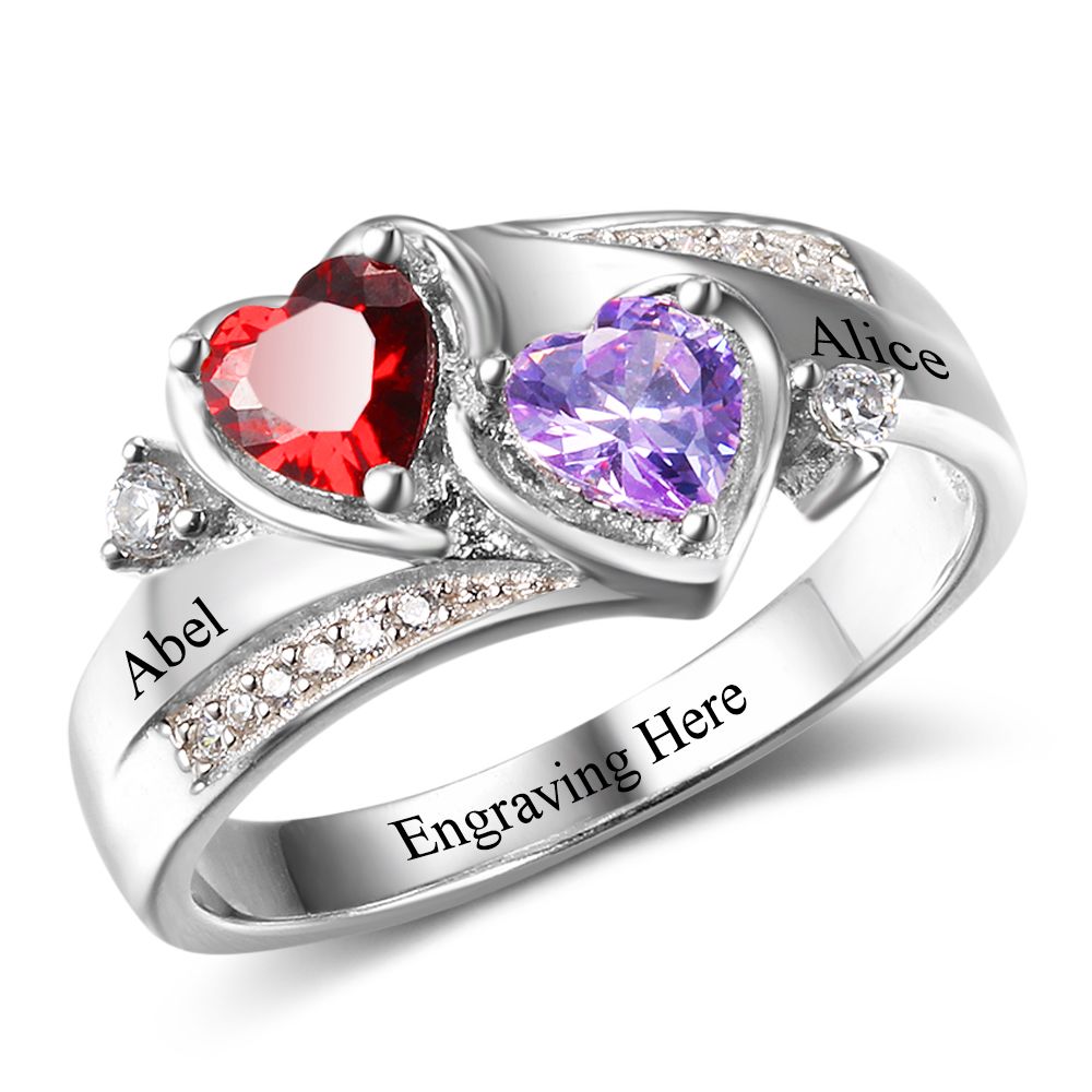 Birthstone & Engraved Sterling Silver Ring