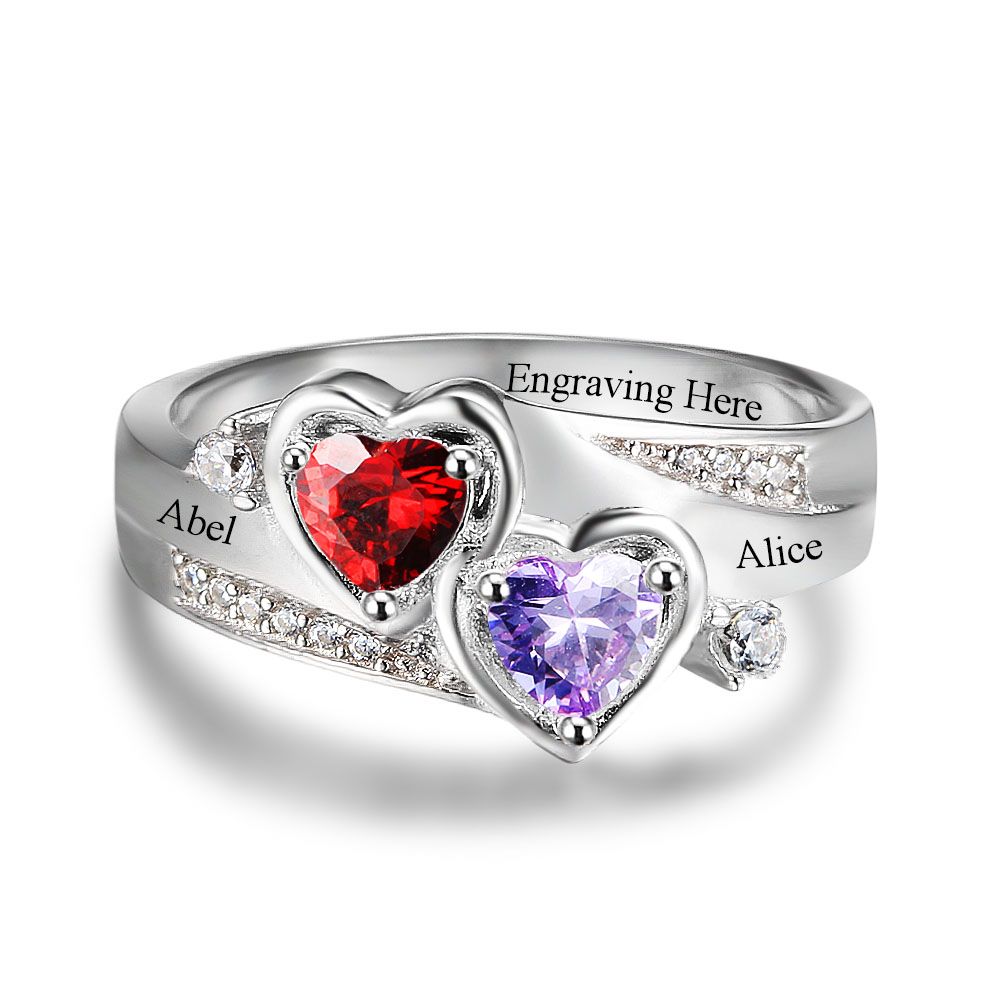 Birthstone & Engraved Sterling Silver Ring