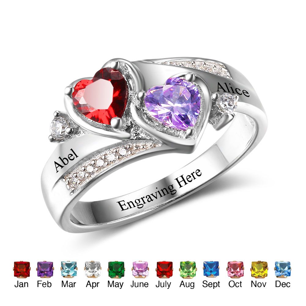 Birthstone & Engraved Sterling Silver Ring