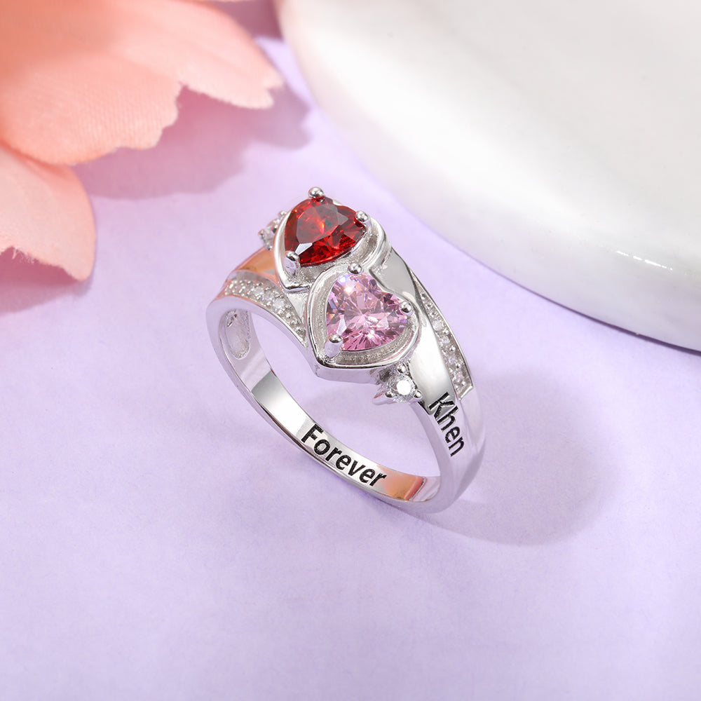 Birthstone & Engraved Sterling Silver Ring